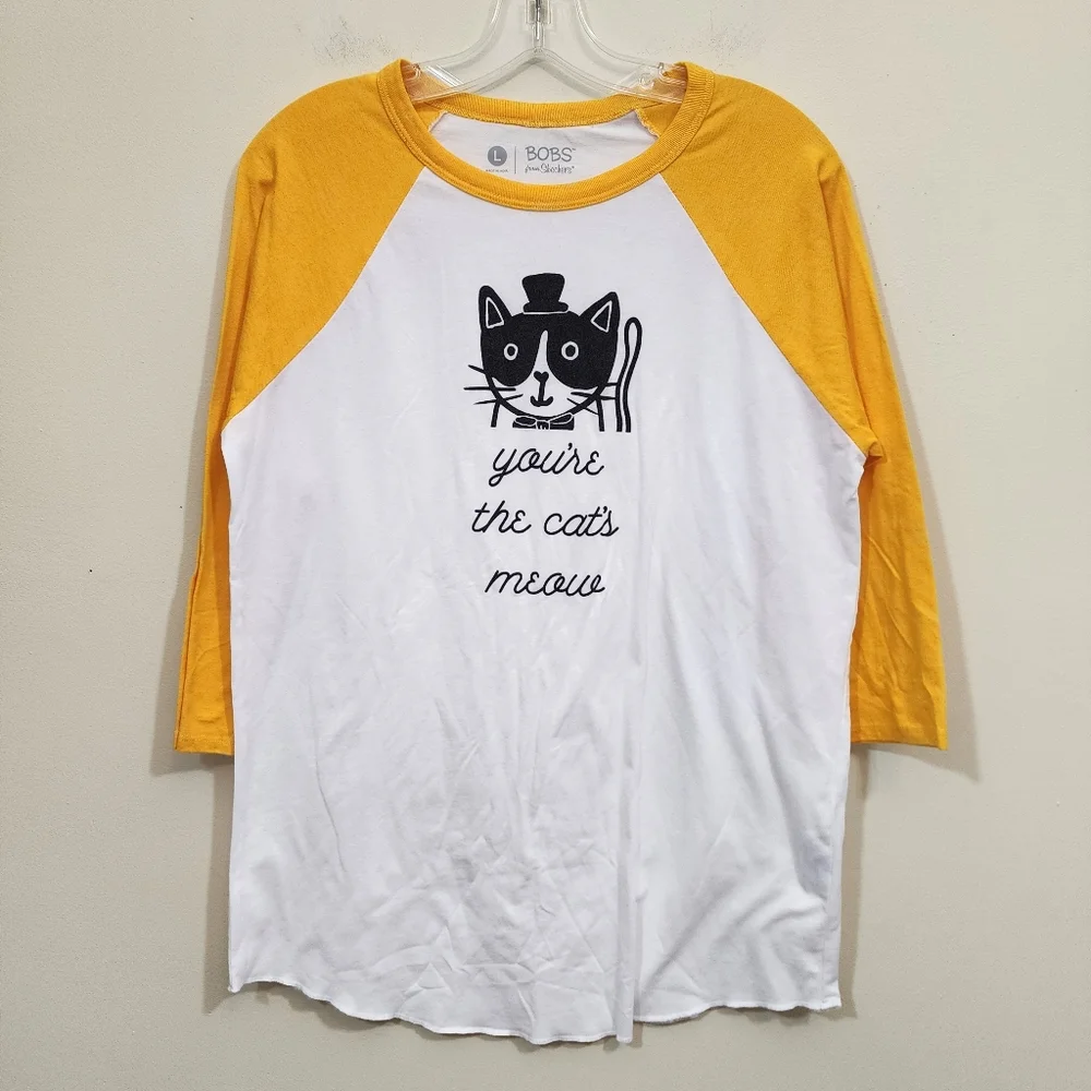 Bob's sketchers You're the cats meow graphic raglan t-shirt woman's size large